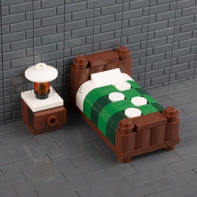 小床moc城市小颗粒积木人仔家居卧室配件床单人床摆件场景兼容乐高