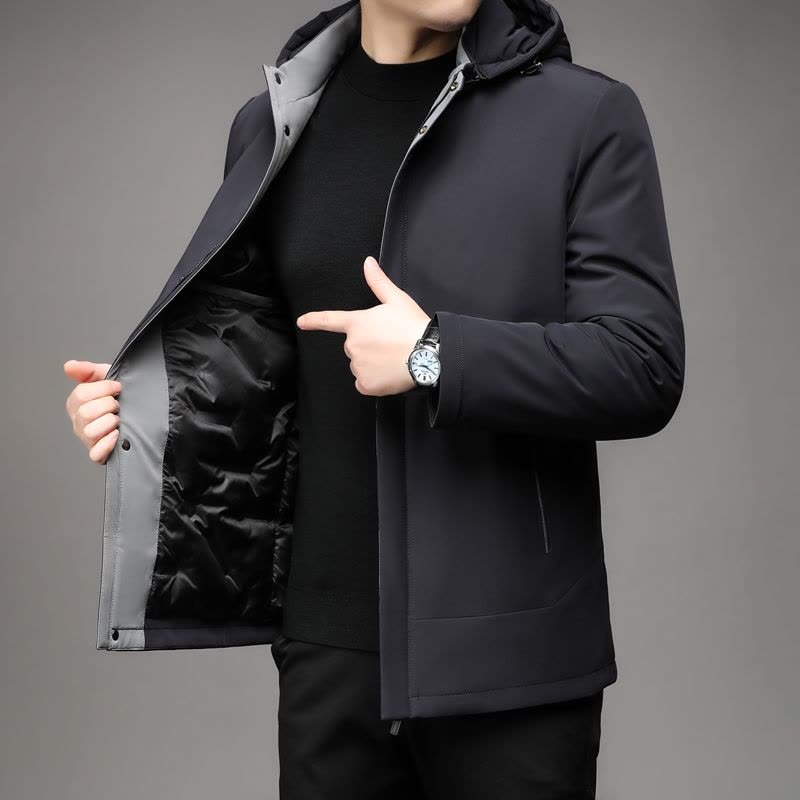 冬装羽绒服男2024新款中青年保暖冬装连帽短款学生防寒服外套不漏绒冬季90白鸭绒羽绒服男士可脱卸帽保暖加厚外套图片