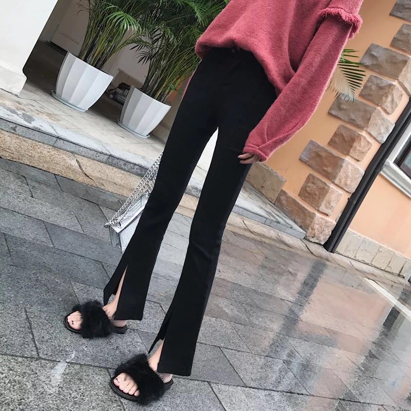 黑色微喇九分裤夏季2018新款女裤高腰裤子学生chic风喇叭裤女春秋