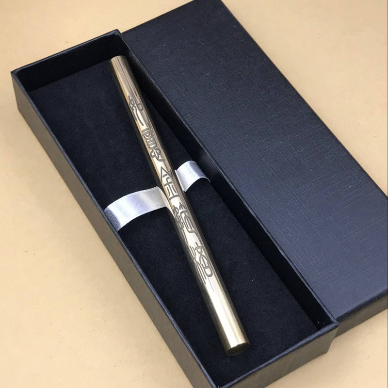 笔免费刻字铜笔手工中性笔定制学生品 圆柱篆体(如意金箍棒)黑盒装