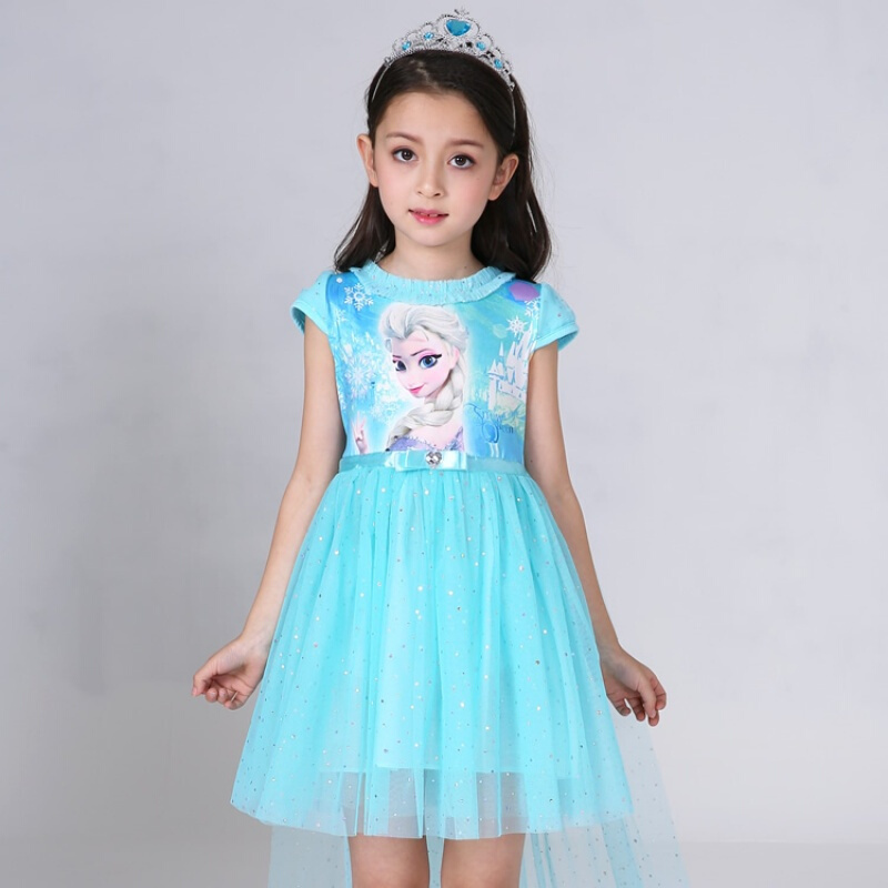 冰雪奇缘艾莎公主裙安娜女王爱莎裙子女童夏季连衣裙小魔仙