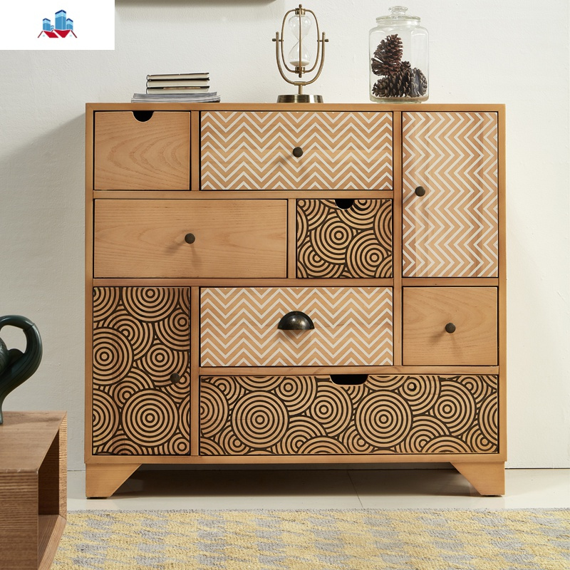 美式斗柜实木卧室收纳柜储物柜客厅北欧玄关柜彩绘装饰柜阳台柜子泰