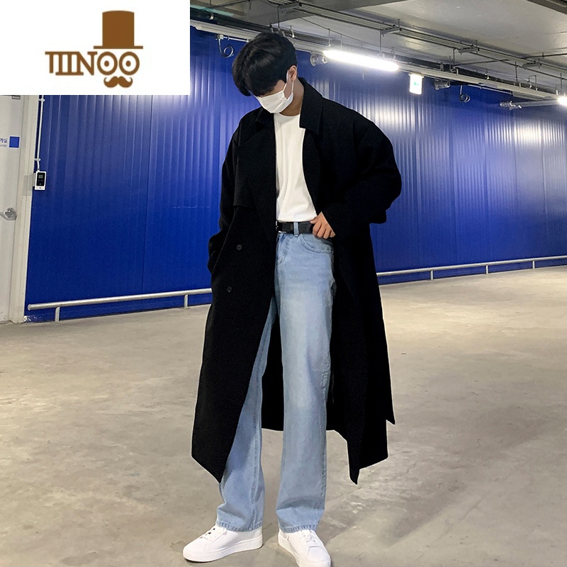 YANXU2023新款风衣男士中长款潮流休闲卡其色大衣外套感薄款高清大图