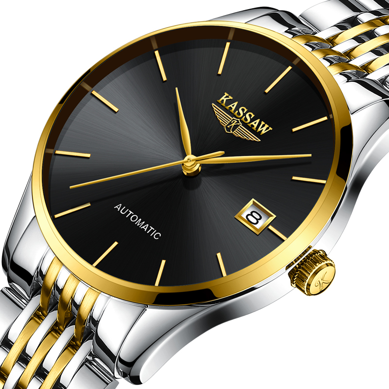 卡梭kassaw手表时尚商务日历防水国产品牌自动机械表男士手表男表k856