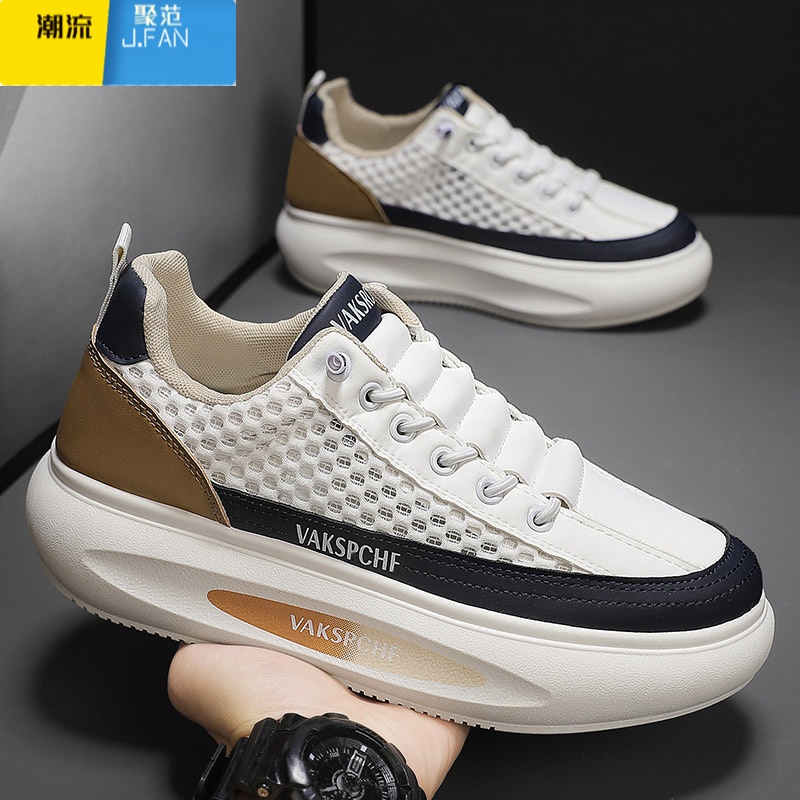 聚范一脚蹬男鞋夏季网面透气运动休闲工作板鞋厚底男士增高老爹潮鞋子高清大图