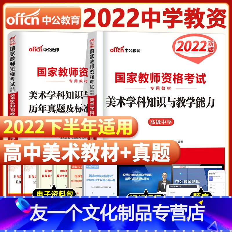 【友一个正版】高中美术2022年国家中学教师证资格证考试用书中学高中美术高级中学学科知识与教学能力教材+历年真题标准预
