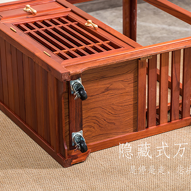 MULTIPOTENT花梨木茶车功夫茶具茶盘茶桌家用小茶台茶柜胡桃色静思茶车柜