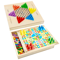 智扣飞行棋跳棋桌面游戏五子棋斗兽棋多功能成人棋儿童益智木制玩具 单面跳棋