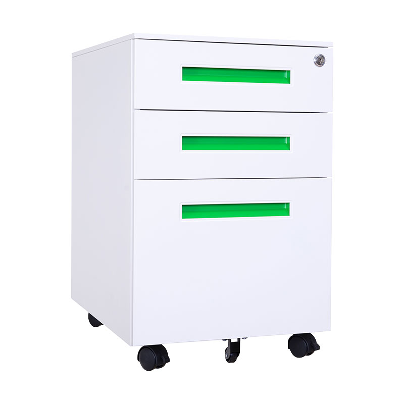 臻远 ZY-HDGB-07 钢制活动柜办公文件柜三抽储物矮柜 一字扣手款绿色扣手