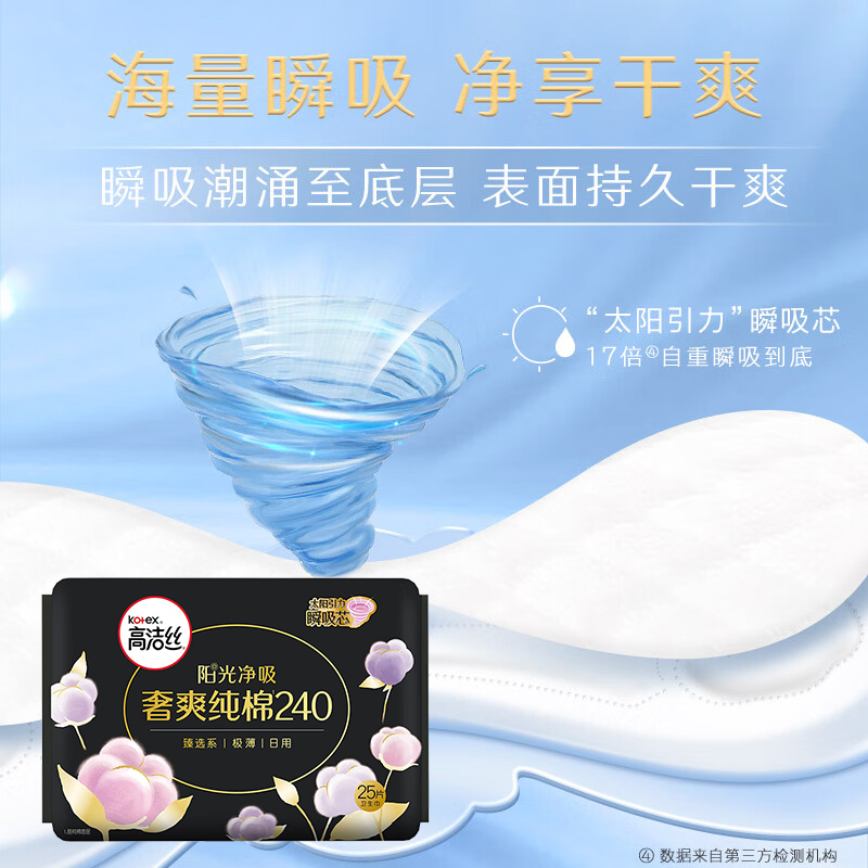 高洁丝 臻选奢爽纯棉日用超薄卫生巾 25片*1包 240mm高清大图