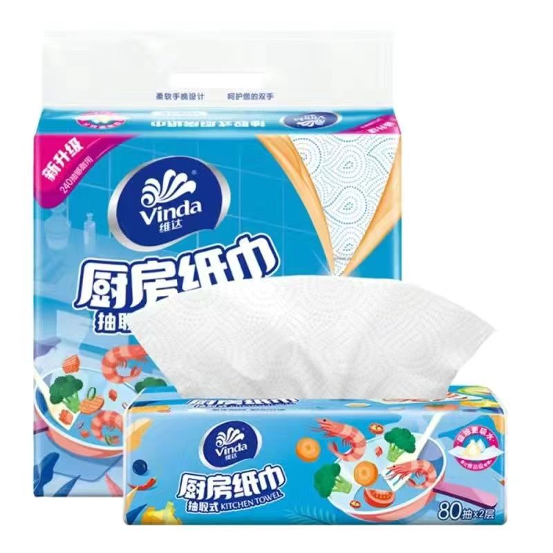 维达厨房抽纸厨房吸水纸80抽12大包吸油纸厨房灶台油烟机一次性抹布高清大图