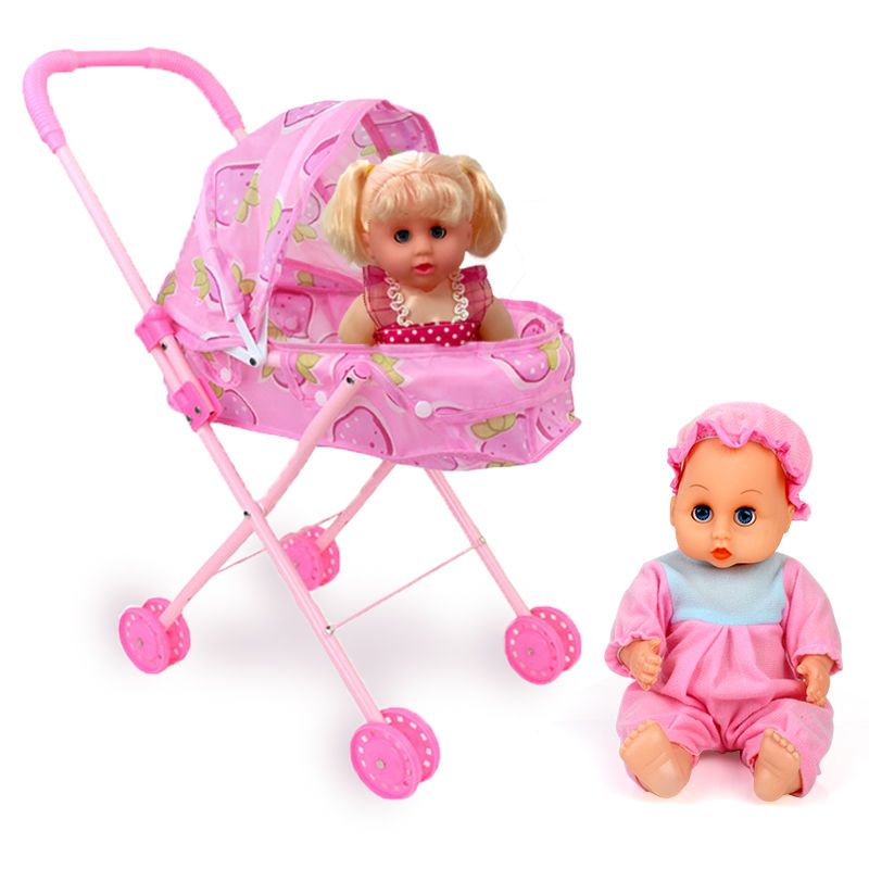 儿童玩具推车带娃娃过家家女孩仿真语音洋娃娃毛绒宝宝益智玩具蓝色