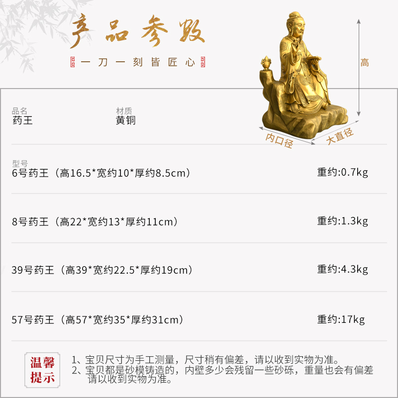 美帮汇铜孙思邈铜像摆件医圣孙思邈神像孙真人药爷中医供奉大号 39号药王铜孙思邈