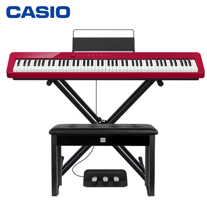 卡西欧(CASIO)电钢琴PX-S1000RD红色 纤薄便携时尚88键 智能触屏 (单机+X架+三踏板)
