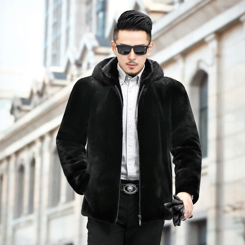 貂皮大衣男士皮草外套男冬新款水貂外套男装整貂绒大衣海宁工艺黑色