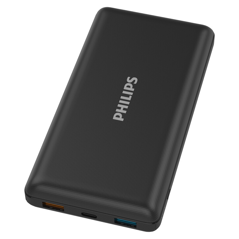 飞利浦Philips充电宝20000 毫安移动电源聚合物锂离子电芯轻薄大容量轻薄双u口输出DLP8720C 黑色