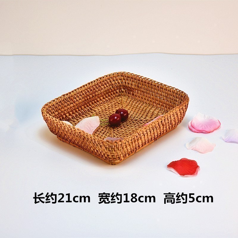 家柏饰(CORATED)越藤编茶点盒手工水果篮干果盘零食篮家用竹编创意桌面收纳篮 锁边长方形果盘