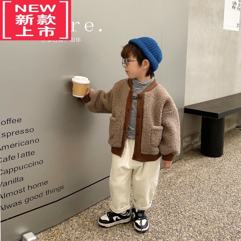 可莉允男童加绒工装裤子冬装秋冬款婴儿童装宝宝洋气小童保暖长裤保暖裤图片