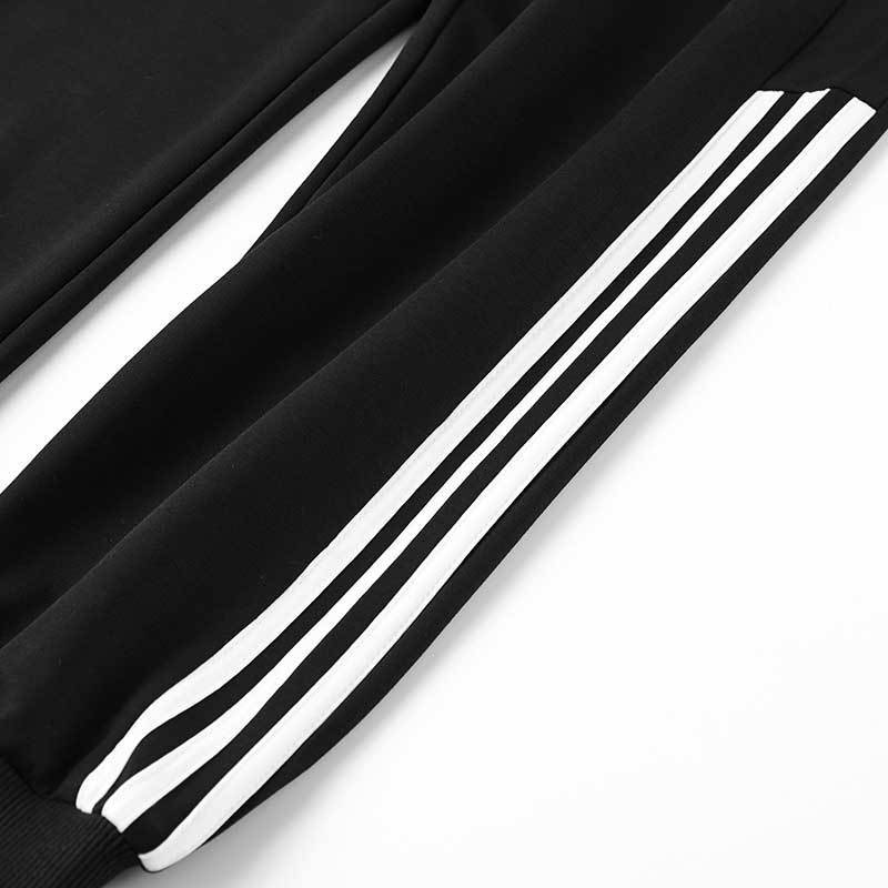 款连帽上衣三条杠经典运动套装户外运动服休闲服95%棉5%氨纶 黑色立领