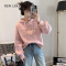 NEW LAKE设计感小众新款2024加绒加厚套头连帽红色卫衣女短款宽松韩版
