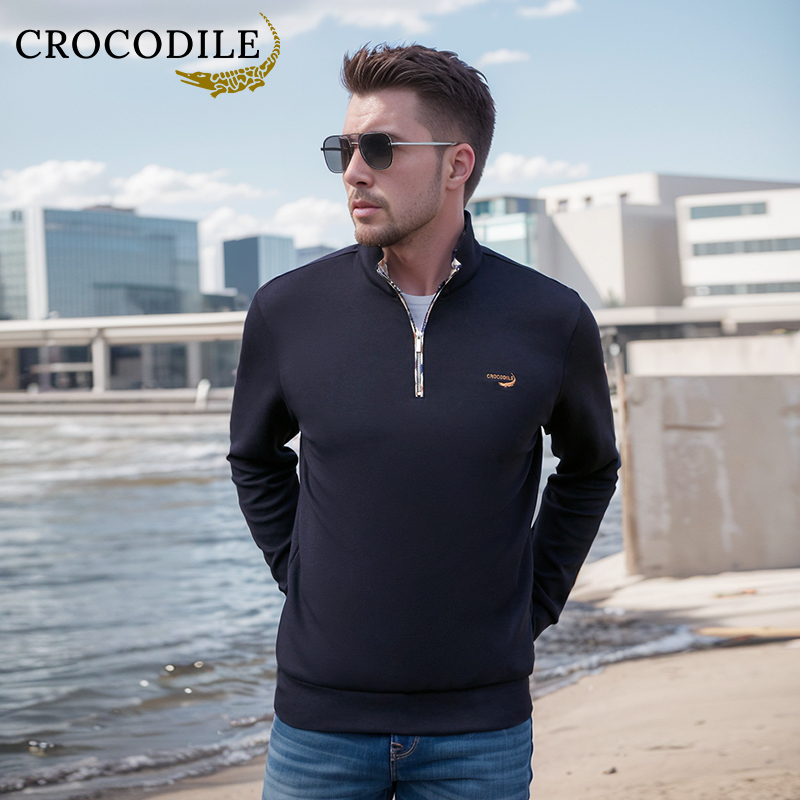 鳄鱼恤CROCODILE 卫衣男士半拉链套头长袖休闲POLO衫高清大图