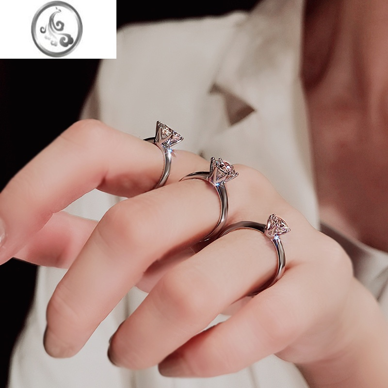 jimi经典六爪镶嵌锆石1克拉仿真钻戒高托立爪结婚求婚仪式女款假戒指