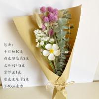 玫瑰干花花束ins北欧风简约小清新客厅家居装饰摆件永生花 满天星 千日粉10支+紫罗兰款花束 干花包