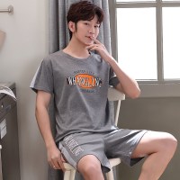 波迷娜（BOMINA)男士睡衣夏季纯棉短袖短裤薄款夏天加大码男式可外穿休闲服两件套装 MX1925