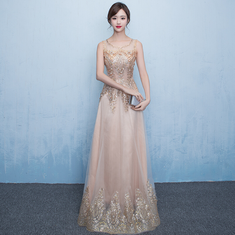 宴会晚礼服长款新娘结婚敬酒服修身女2018新款高贵优雅名媛礼服秋