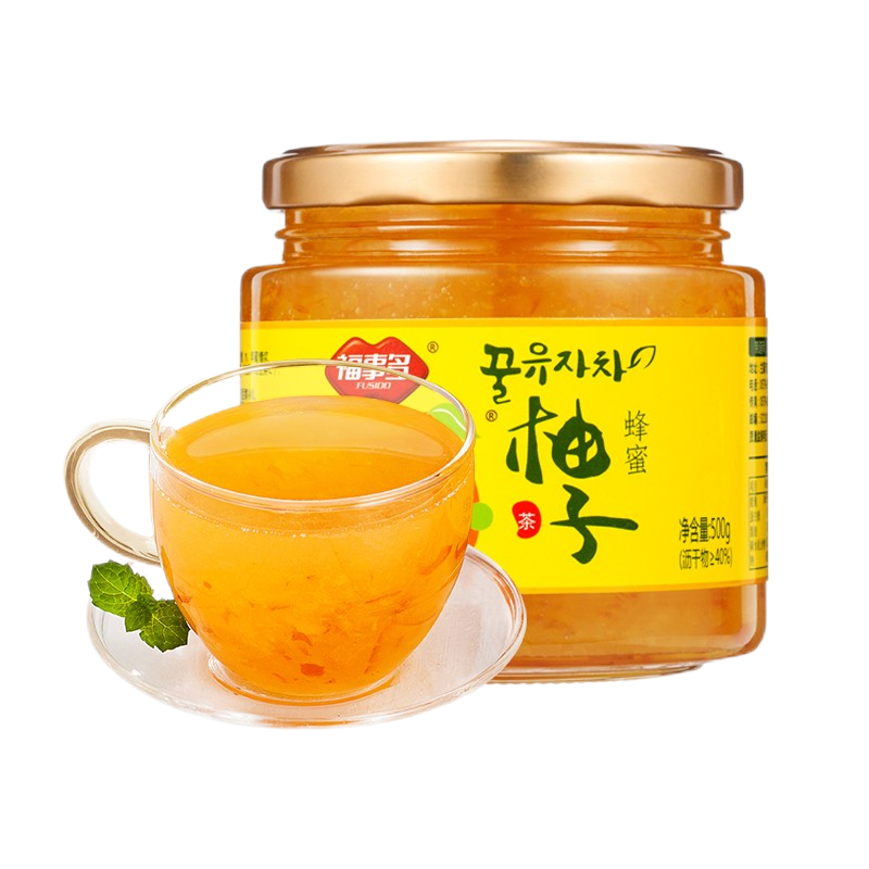[买1送1 共1000g]福事多蜂蜜柚子茶500g/瓶[沥干物≥40%]百香果柠檬罐装冲饮水果茶泡水喝的东西冲泡茶饮