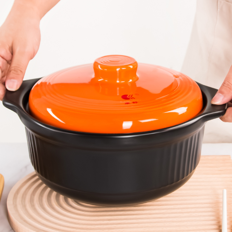 康舒砂锅炖锅家用燃气陶瓷锅耐高温煲仔饭沙锅石锅瓦煲1100ml黑橙砂锅