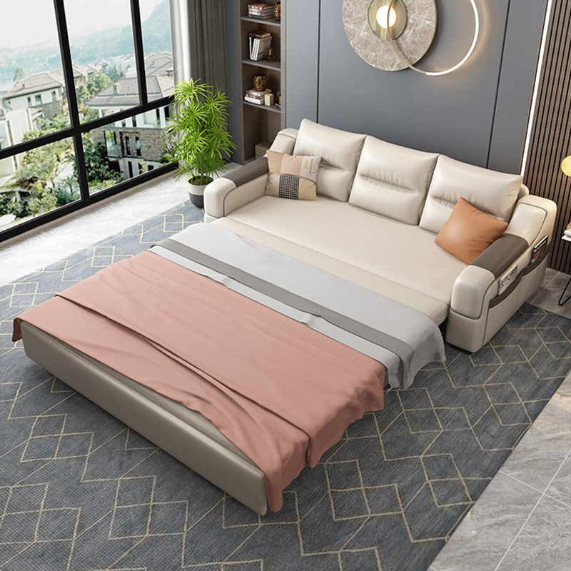 欧梵森简约多功能沙发床可伸缩折叠一体两用小户型智能充电沙发高清大图