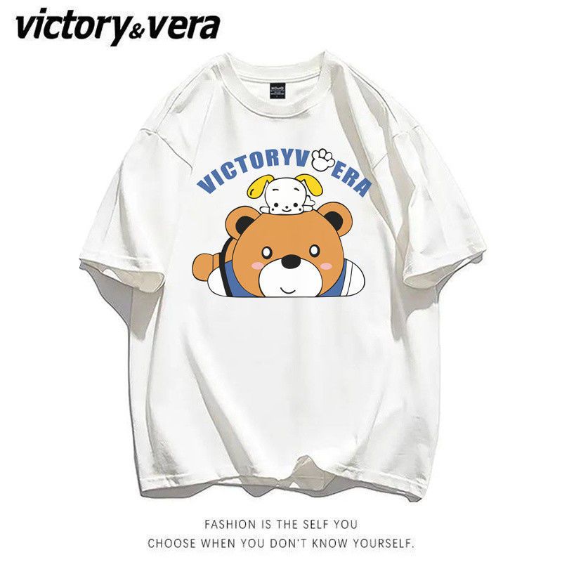 VICTORYVERA夏季2022新款短袖t恤女字母印花宽松百搭情侣上衣服潮