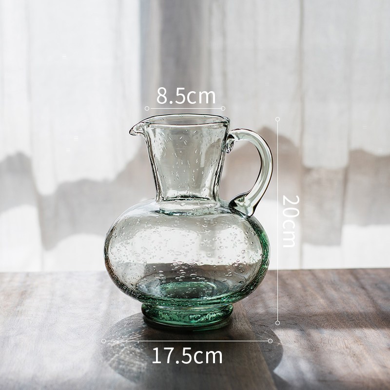 美帮汇绿气泡玻璃花瓶手工艺术透明装饰干花摆件客厅餐桌插花 把手玻璃花瓶(大号)高清大图