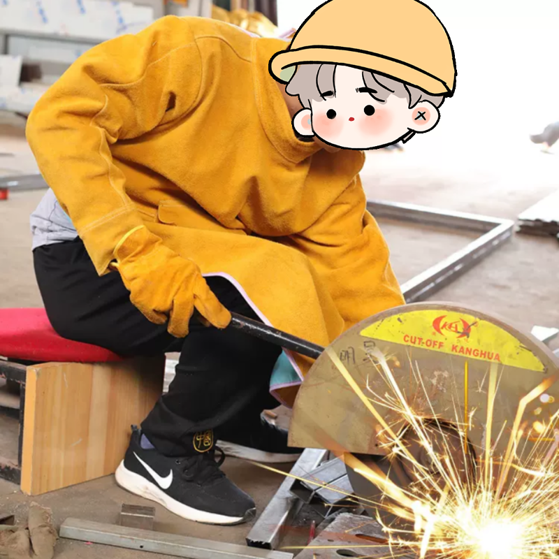 中固电焊工牛皮耐磨隔热防烫耐高温防护衣反穿衣焊工围裙氩弧焊工作服桔色长款高领长袖105cm高清大图