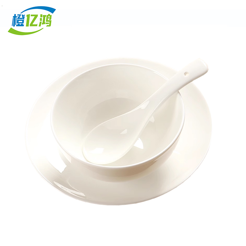 橙亿鸿 纯白骨瓷碗摆台餐具 六件套 件高清大图