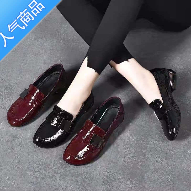 SUNTEK软皮乐福鞋女2023新款春夏季豆豆鞋软底小皮鞋春秋漆皮平底鞋图片