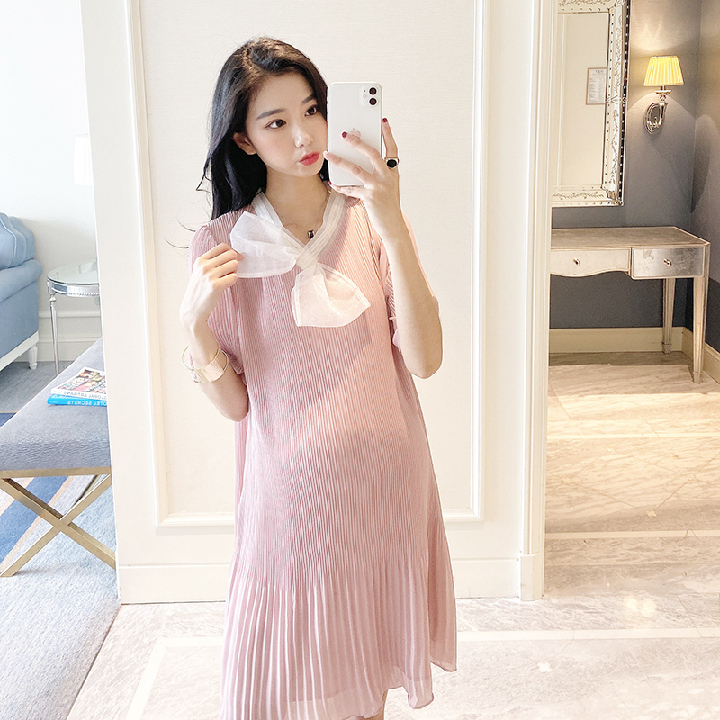 孕妇连衣裙夏季雪纺孕妇装裙子中长款期时尚宽松短袖超仙女裙孕妇裙