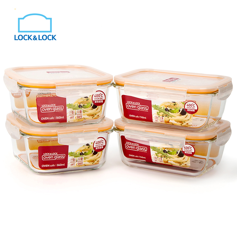 乐扣乐扣（lock&lock）玻璃套装保鲜盒四件套LLG429S003高清大图