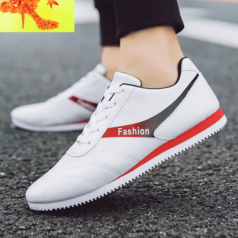 春秋季白色休闲鞋男士软底跑步运动鞋韩版皮面学生小白鞋潮流男鞋简畅