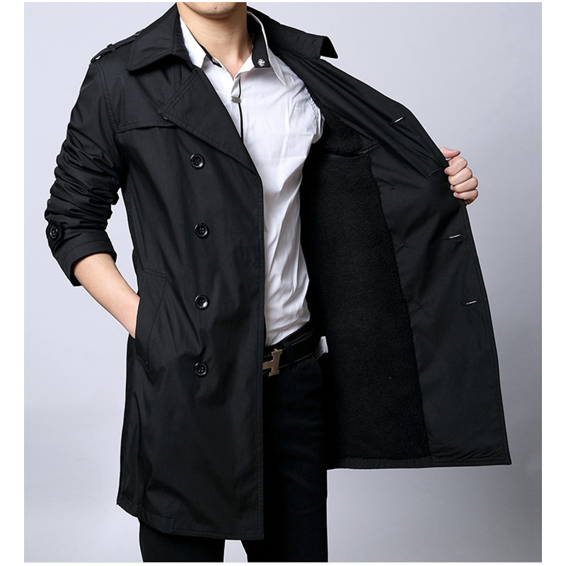 yuansu秋冬新款男士风衣中长款双排扣休闲炸街外套男韩版收腰修身帅气