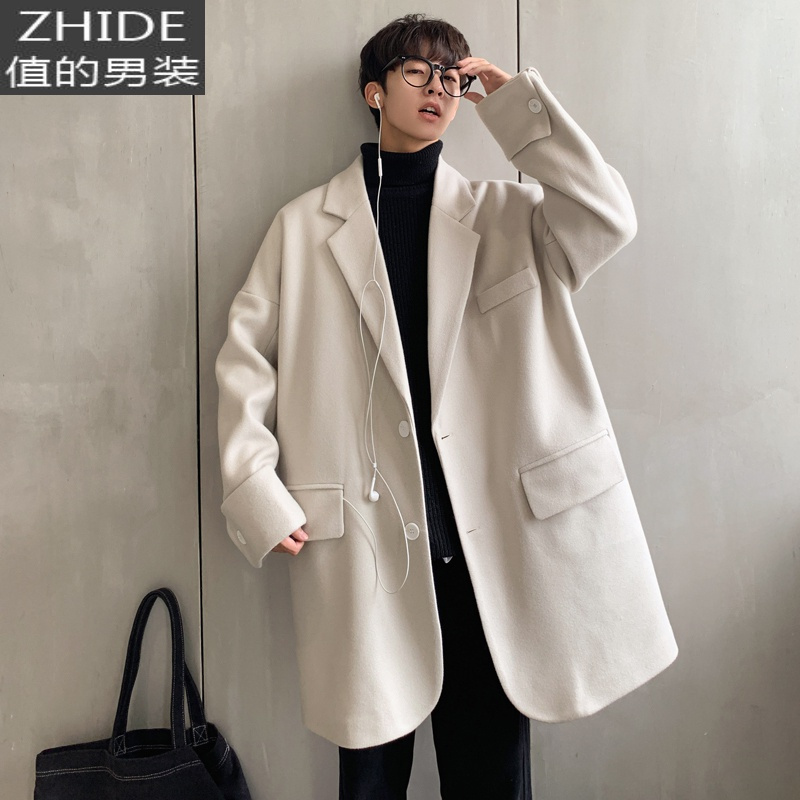 suntek风衣男中长款韩版潮流帅气毛呢大衣外套英伦风秋冬季过膝痞帅