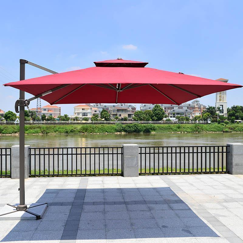 森美人户外藤躺床游泳池躺椅戶外藤躺椅户外沙滩床户外家具躺床藤编阳台 配套豪华遮阳伞2.5米酒红色