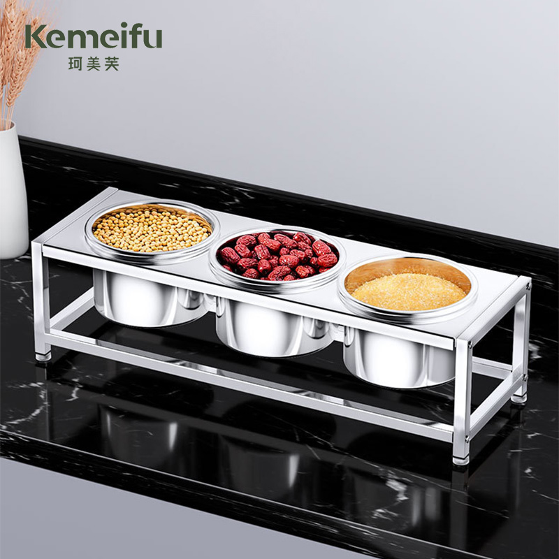 珂美芙 不锈钢单排圆缸调料架调料盒 14cm4格 个高清大图