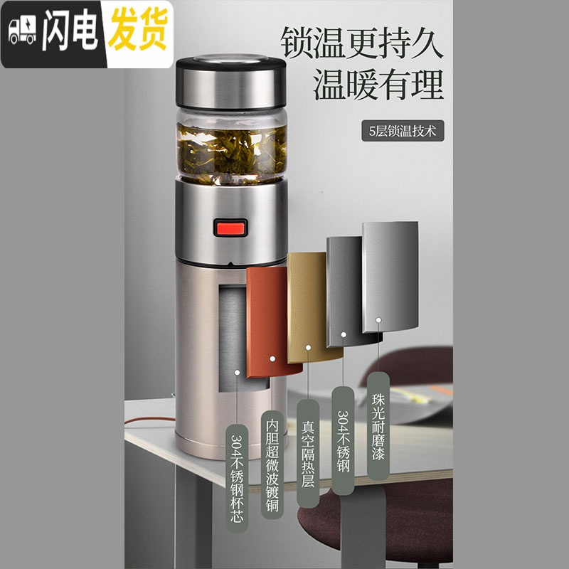 三维工匠茶水分离式保温杯男士大容量便携女双层304不锈钢泡茶水杯子 蓝色-400(送2杯+杯套)