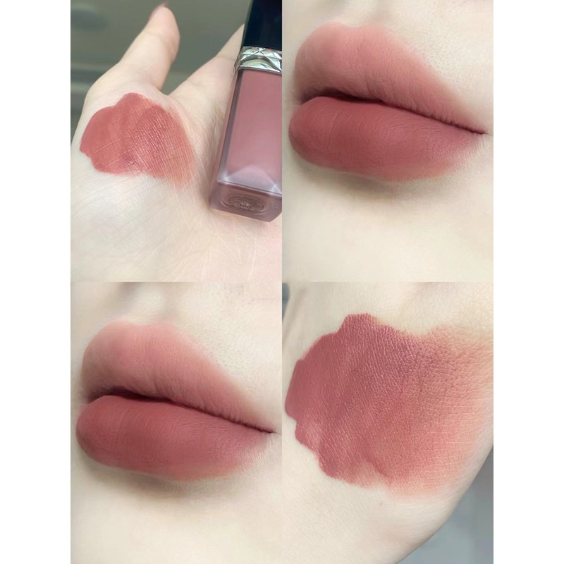 迪奥(Dior)持久黑盖哑光唇釉烈艳蓝金锁色保湿显色唇蜜 100#杏仁奶茶色高清大图