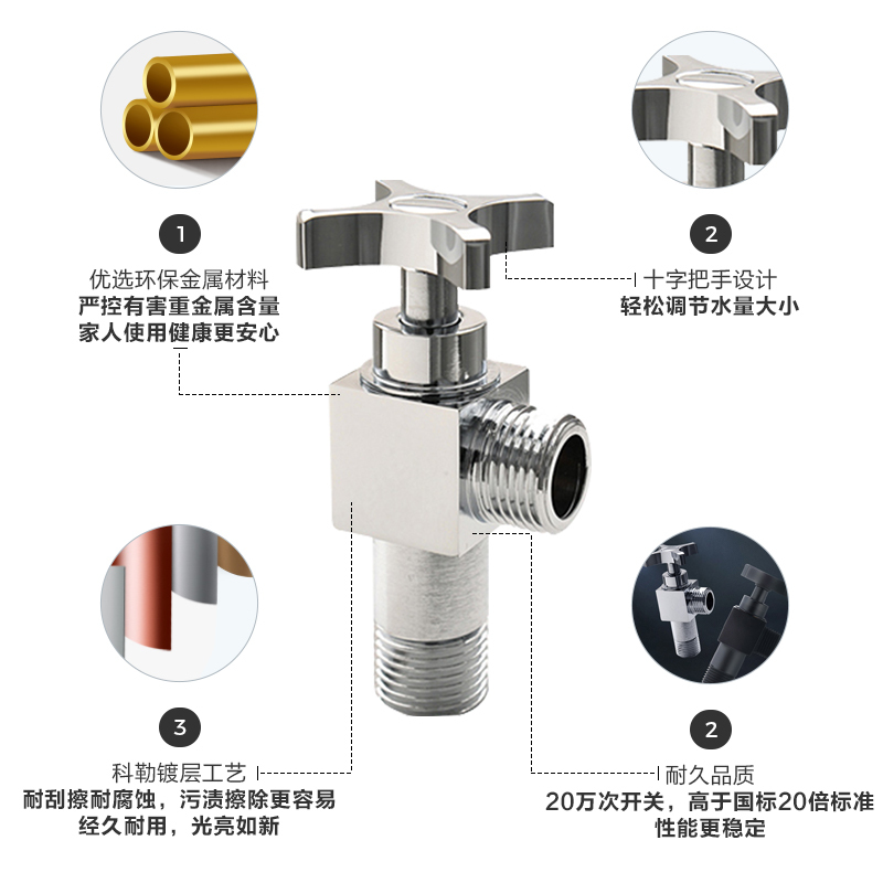 科勒三角阀十字型冷热水通用角阀4分口卫浴配件12066T