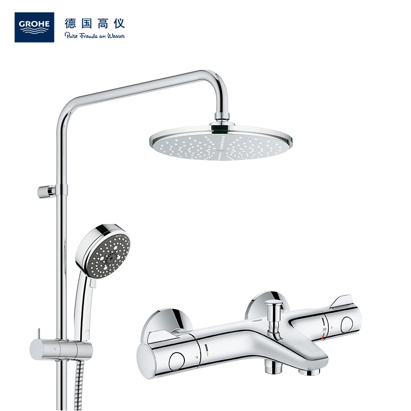 德国-高仪（GROHE）淋浴花洒 恒温花洒 手持花洒 挂墙式 铜质 多出水 浴缸龙头 下出水210MM顶喷 德国进口高清大图