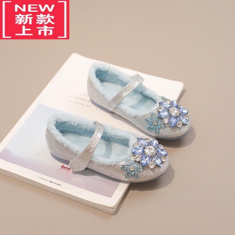 可莉允女童靴子加绒短靴儿童爱莎公主靴软底水晶鞋2022秋冬新款宝宝皮靴图片