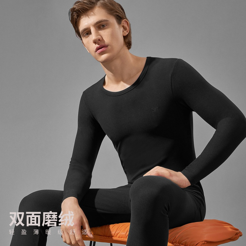 七匹狼 | 双面磨绒锁温1套装圆领男式秋衣秋裤男士保暖内衣加厚男